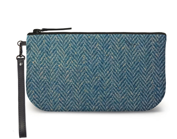 Blue Harris Tweed Small Wristlet Clutch Feature Image
