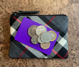 Thomson Grey Tartan Purse with coins and card