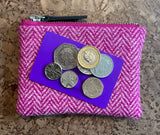 Pink Harris Tweed Purse with Coins and Card