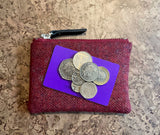 Red Tweed Purse with Card and Coins