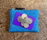 Blue Harris Tweed Purse With Card and Coins