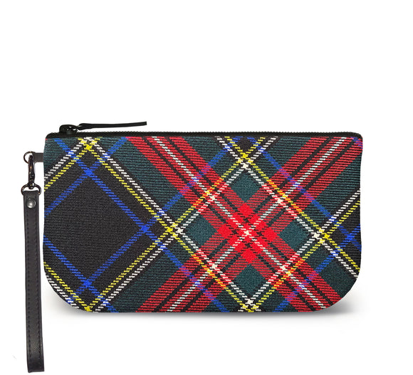 Stewart Black Tartan Small Wristlet Clutch Front View