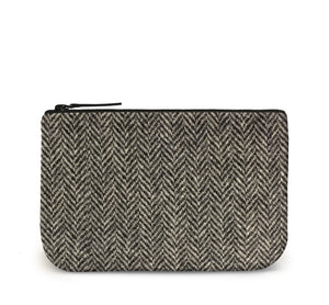 Black White Harris Tweed Leather iPad Case Front View