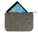 Black White Harris Tweed Leather iPad Case Open View