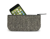 Black White Harris Tweed Mini Clutch Open View