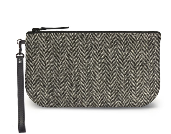 Black White Harris Tweed Small Wristlet Clutch Feature Image