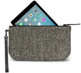 Black White Harris Tweed Small Wristlet Clutch Open View