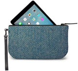 Blue Harris Tweed Small Wristlet Clutch Open View