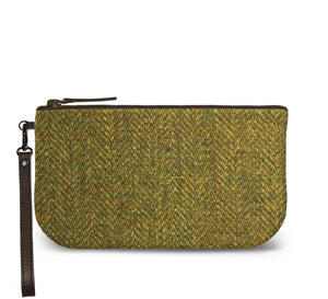 Green Harris Tweed Small Wristlet Clutch Front View