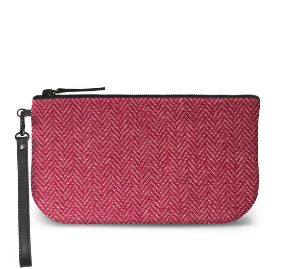 Pink Harris Tweed Small Wristlet Clutch Front View