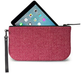 Pink Harris Tweed Small Wristlet Clutch Open View